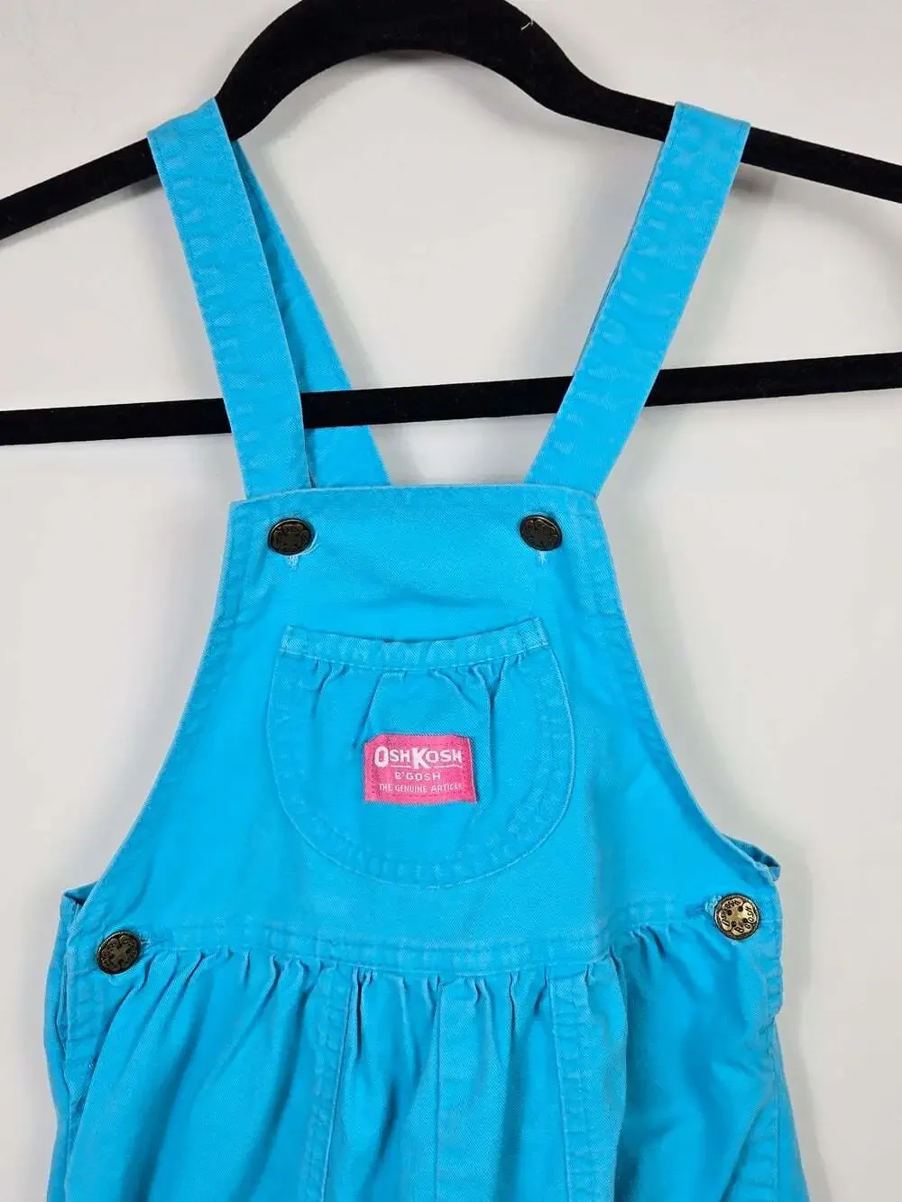 Vintage OshKosh B’Gosh Turquoise Blue Overalls Girls 6X Made USA 90s Pop Art